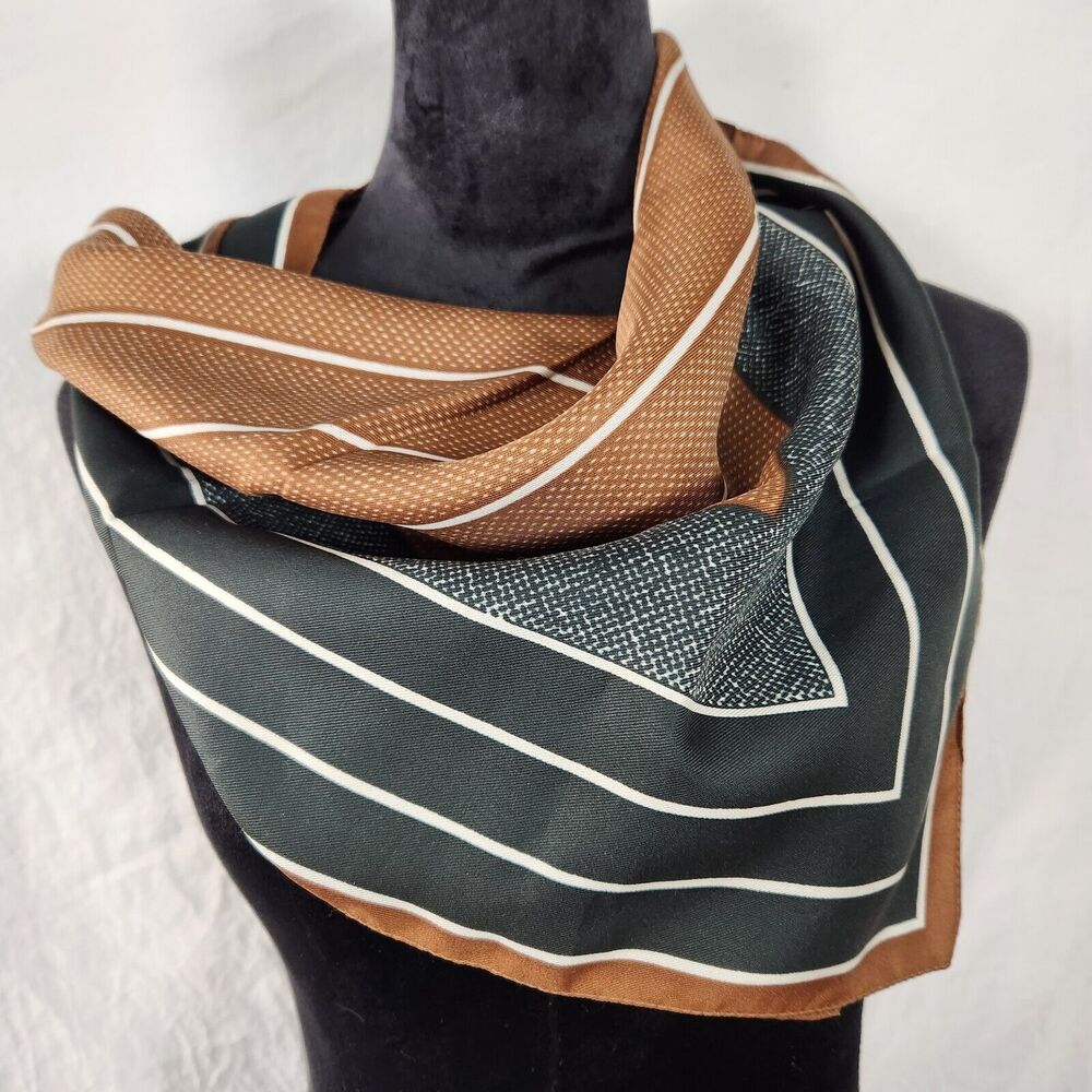 Vintage Square Womens Scarf Hairtie Italy 26 x 26 Black Brown Fall Winter - Picture 4 of 6